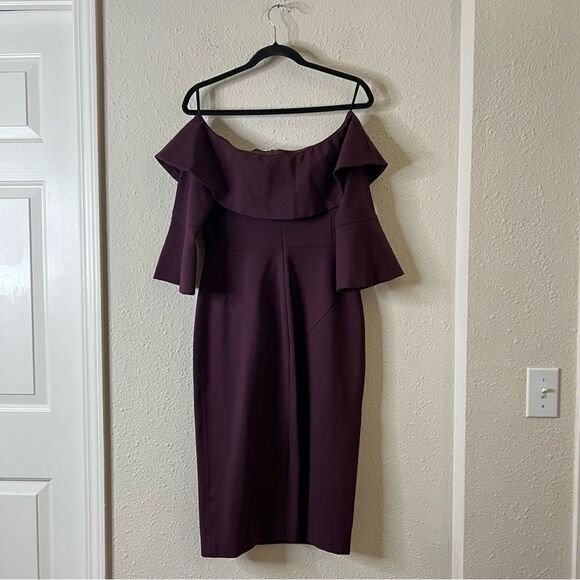 Aritzia Babaton Giovani Off The Shoulder Mini Pencil Dress in Burgundy NEW Size - Picture 6 of 8